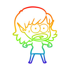 rainbow gradient line drawing cartoon shocked elf girl