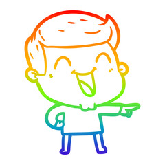 Naklejka premium rainbow gradient line drawing cartoon man laughing