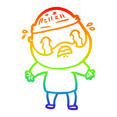 rainbow gradient line drawing cartoon bearded man crying