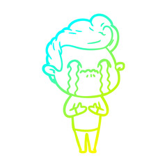 cold gradient line drawing cartoon man crying