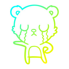 cold gradient line drawing crying cartoon bear
