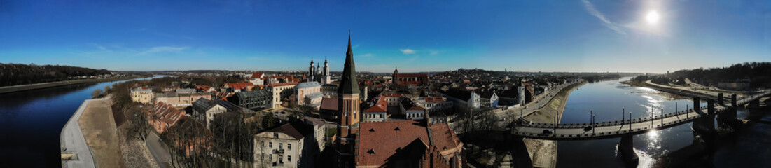 Naklejka na ściany i meble Aerial view of Kaunas downtown in Lithuania