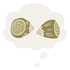 cartoon hazelnuts and thought bubble in retro style