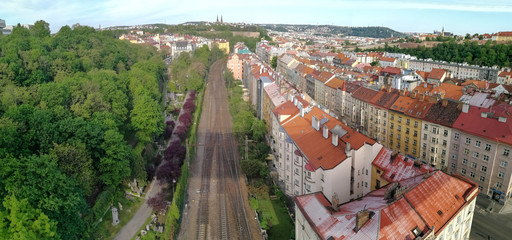 Aerial view of Prague old buildings