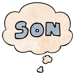 cartoon word son and thought bubble in grunge texture pattern style