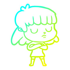 cold gradient line drawing cartoon indifferent woman