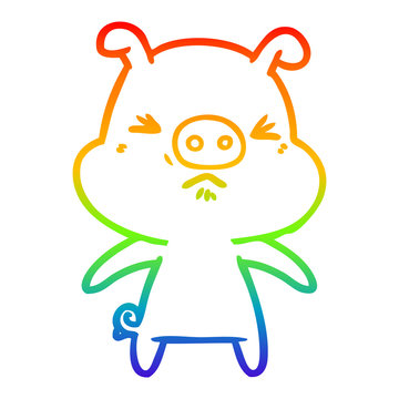 recommend clip art: rainbow gradient line drawing cartoon angry pig