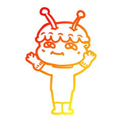 warm gradient line drawing friendly cartoon spaceman waving