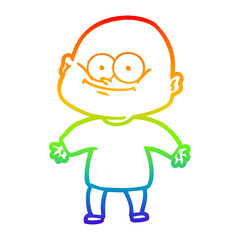 rainbow gradient line drawing cartoon bald man staring