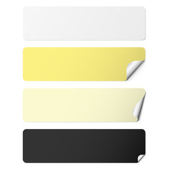 Set of color rectangle adhesive stickers with a folded edges, isolated on white background.