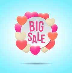 Sale promo label with hearth balloons 