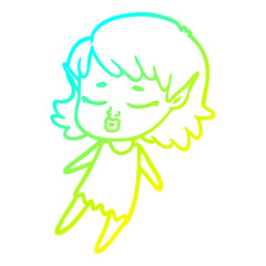cold gradient line drawing pretty cartoon elf girl flying