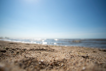 Fototapeta na wymiar Blurry North Sea, focus on Beach