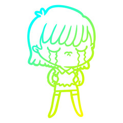 Fototapeta premium cold gradient line drawing cartoon woman crying