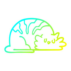 cold gradient line drawing cartoon sleepy cat