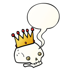 cartoon skull and crown and speech bubble in smooth gradient style