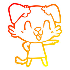warm gradient line drawing laughing cartoon dog in dress