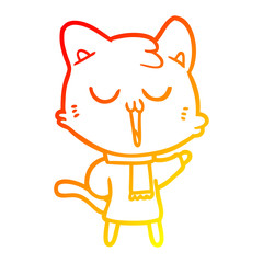 warm gradient line drawing cartoon cat singing
