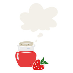 cartoon jam jar and thought bubble in retro style