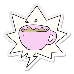 cartoon coffee cup and speech bubble sticker