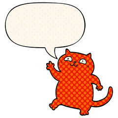 cartoon cat and speech bubble in comic book style