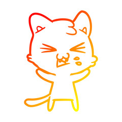 warm gradient line drawing cartoon cat hissing