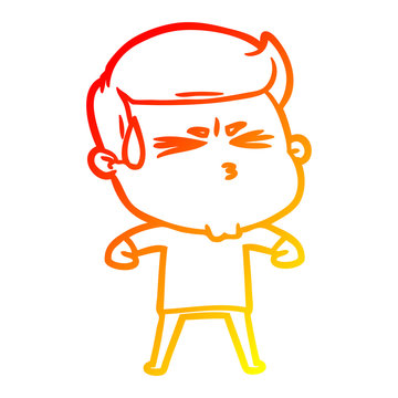 recommend clip art: warm gradient line drawing cartoon man sweating