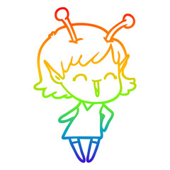 rainbow gradient line drawing cartoon alien girl laughing