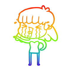 rainbow gradient line drawing cartoon woman in tears