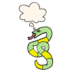 cartoon snake and thought bubble in comic book style