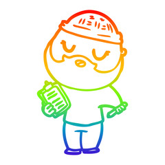 rainbow gradient line drawing cartoon man with beard