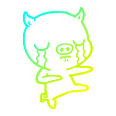 cold gradient line drawing cartoon pig crying