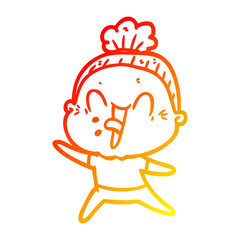 warm gradient line drawing cartoon happy old woman