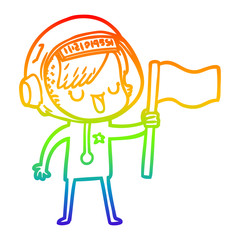 rainbow gradient line drawing cartoon astronaut woman