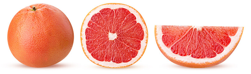 Set grapefruit citrus fruit. whole, cut in half and slice