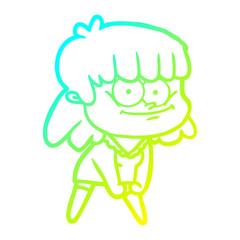 cold gradient line drawing cartoon smiling woman