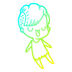 cold gradient line drawing cute cartoon girl with hipster haircut