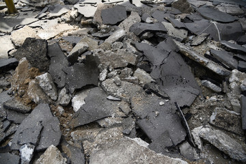 broken concrete, street under reconstruction in Belgrade, Serbia