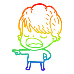 rainbow gradient line drawing cartoon woman talking