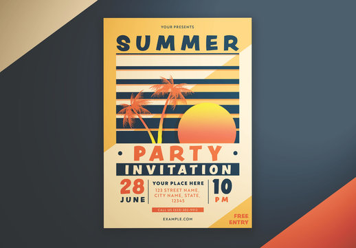 Summer Invitation Flyer Layout with Gradient Sunset Graphic