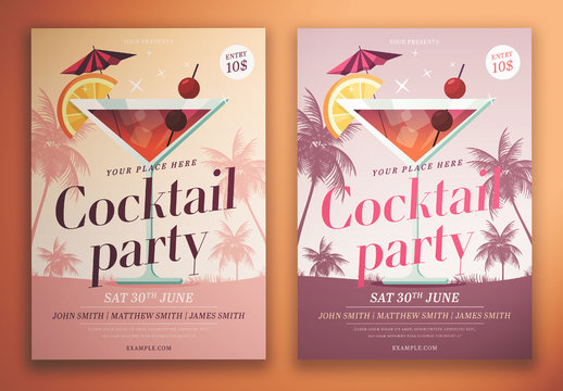 Cocktail Party Flyer Layout with Palm Trees