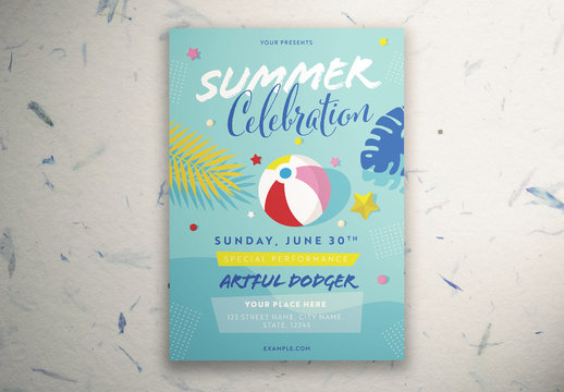 Summer Celebration Poster Layout with Illustrative Elements