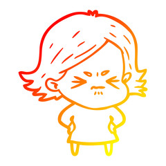 warm gradient line drawing cartoon angry girl