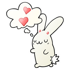 cartoon rabbit in love and thought bubble in smooth gradient style