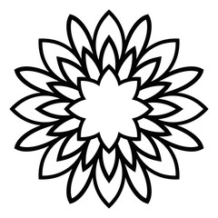 Black outline flower mandala. Vintage decorative element. Ornamental round doodle flower isolated on white background. Geometric circle element. Vector illustration.