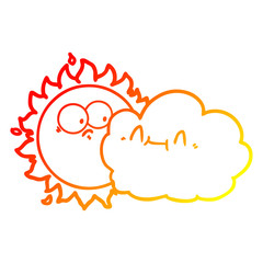 warm gradient line drawing cute cartoon cloud and sun