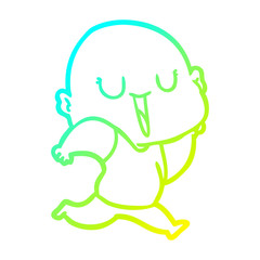 cold gradient line drawing happy cartoon bald man