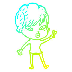 cold gradient line drawing cartoon woman