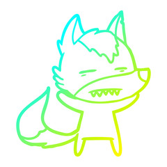 cold gradient line drawing cartoon wolf showing teeth