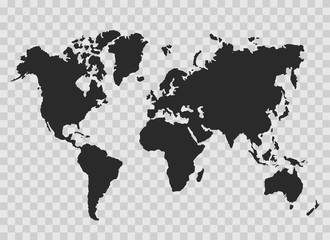 Fototapeta na wymiar World map silhouette on transparent background. Vector